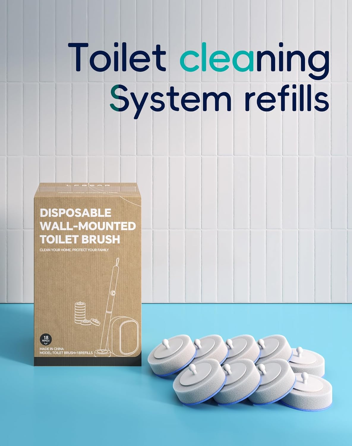 Disposable Toilet Cleaning System - Toilet Wand Kit with 36 High-Performance Refills, Wall Mounted Toilet Brush and Holder for Deep Cleaning Bathroom (Toilet Brush+18 Refills)